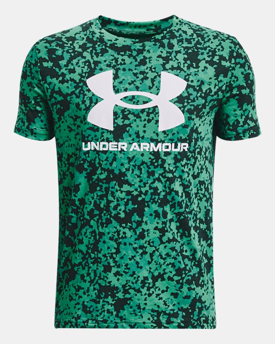 Boys' UA Sportstyle Logo Printed Short Sleeve, Green, pdpMainDesktop image number 0